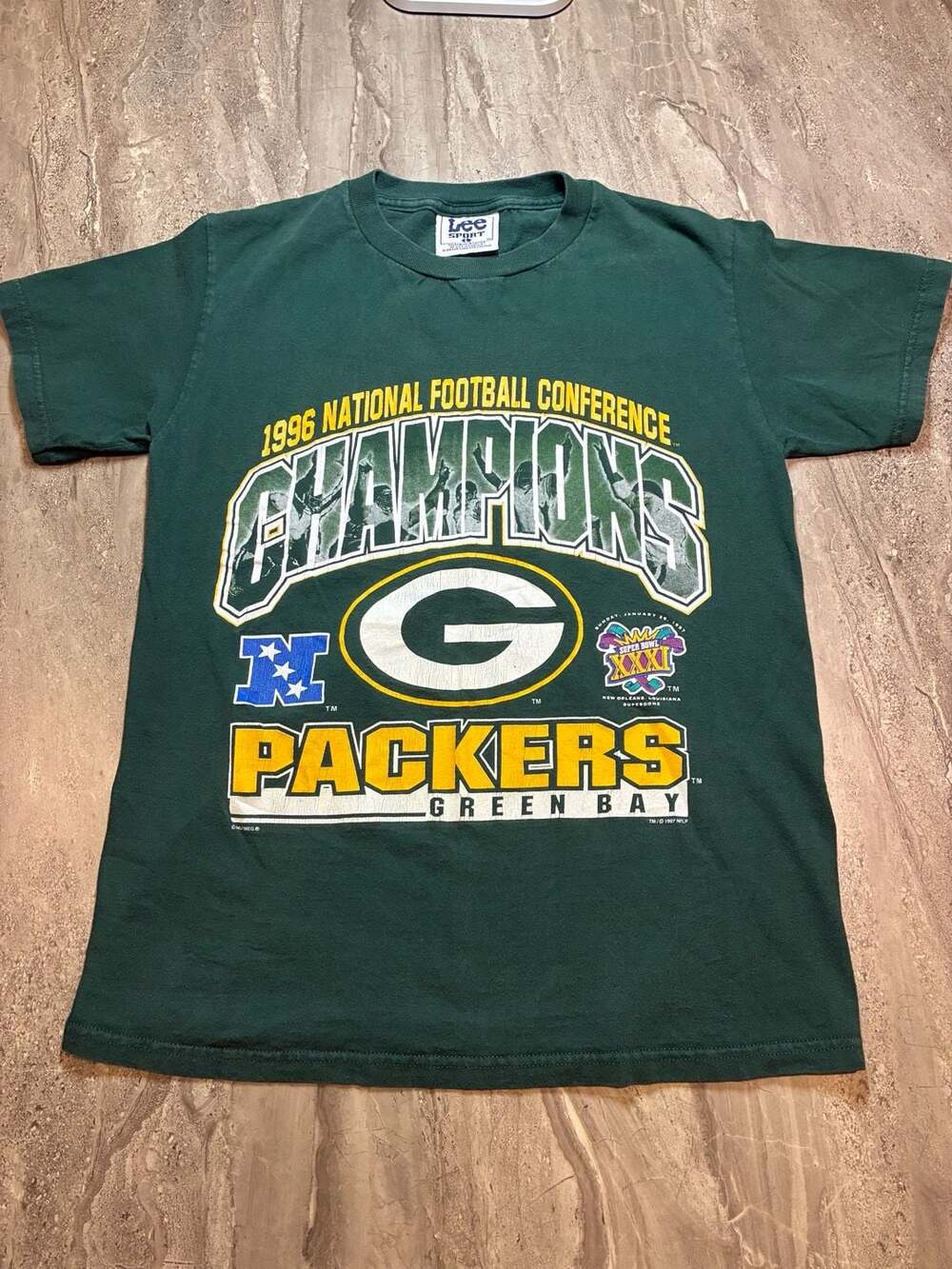Vintage Lee 1996 NFC Green Bay Packers Super Bowl XXXI Champions T-Shirt